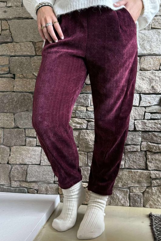 Nuk Stretch Velour Tapered Pant Burgundy /19=
